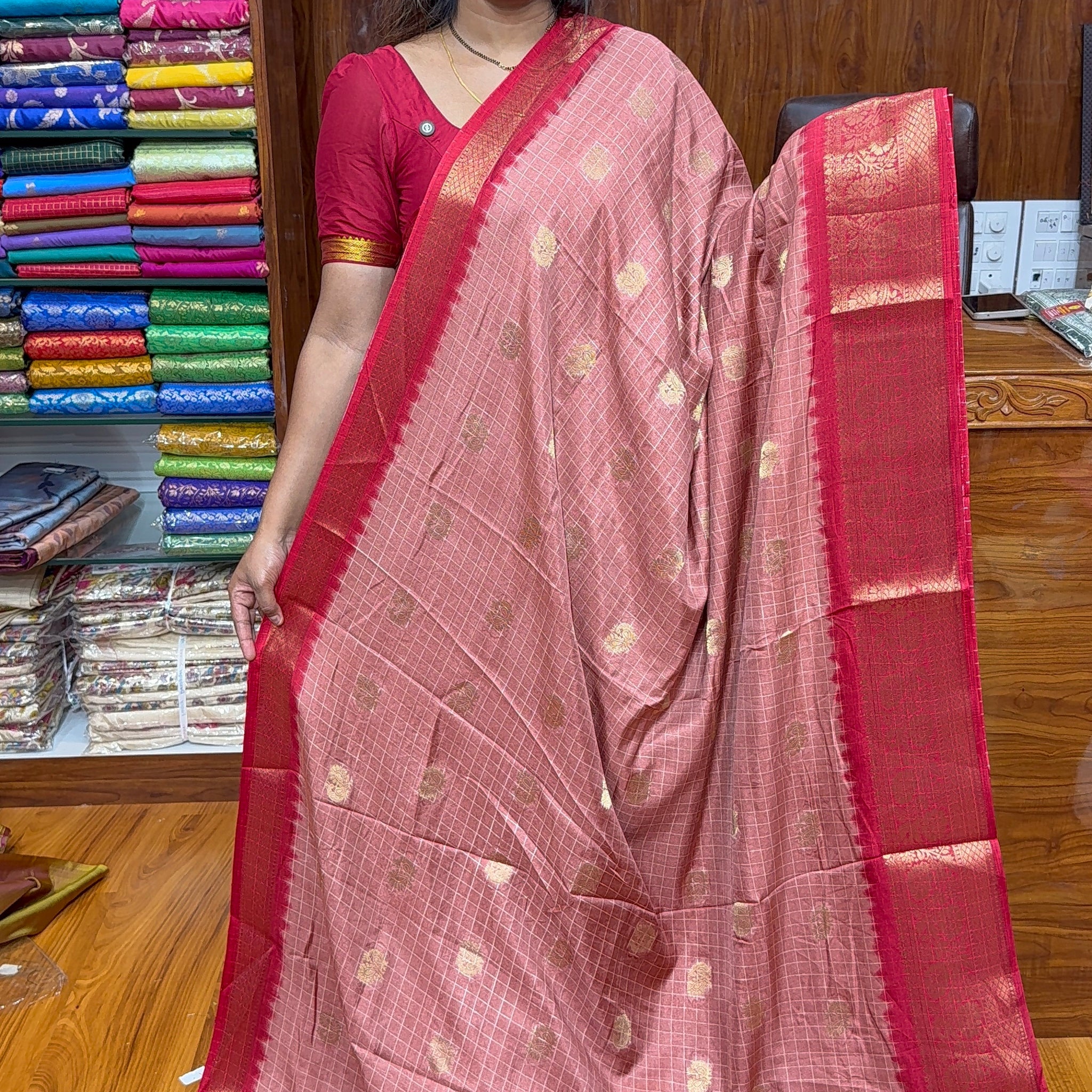 MANGALAGIRI KALAMKARI CHECK SAREE