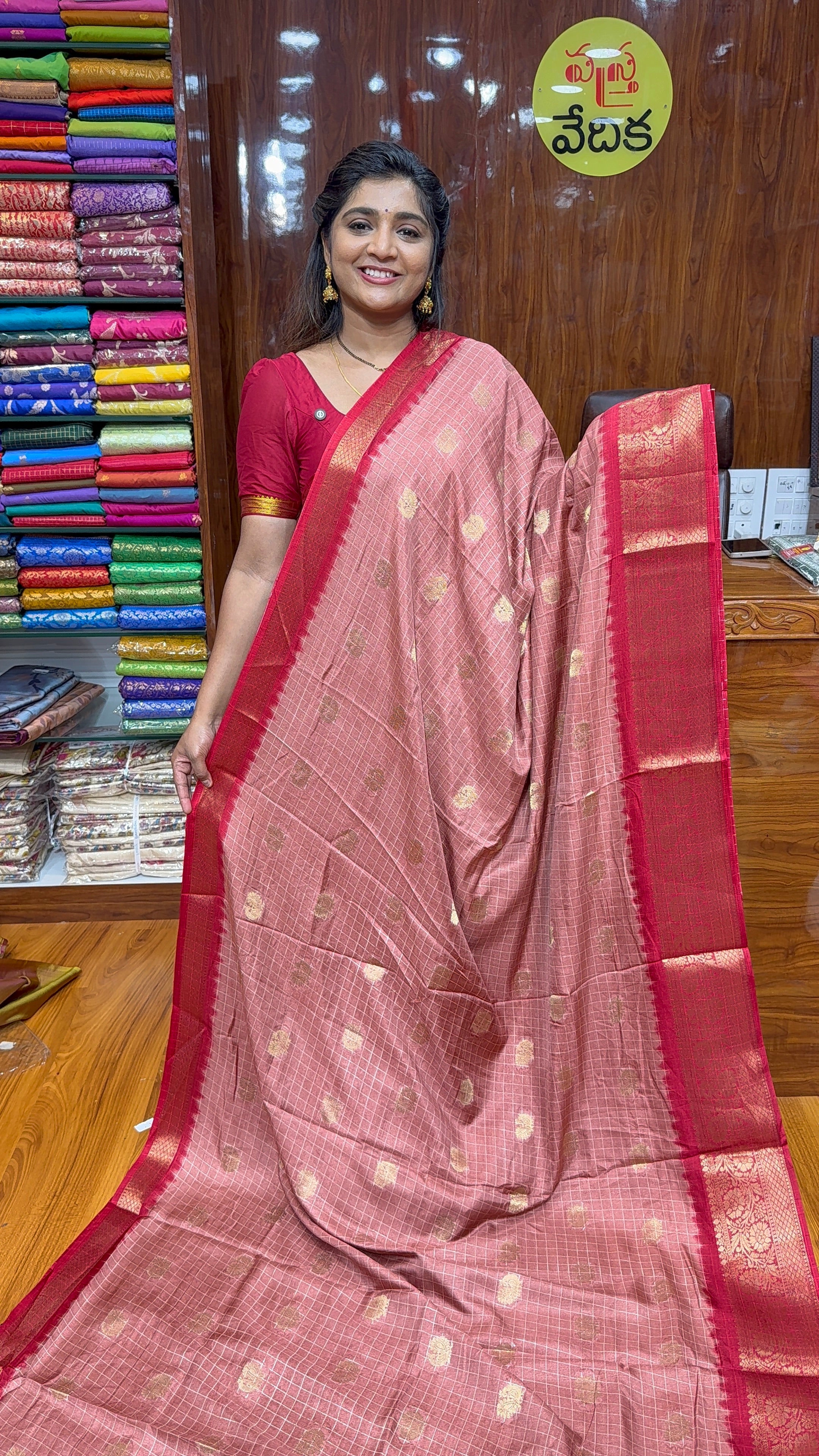 MANGALAGIRI KALAMKARI CHECK SAREE
